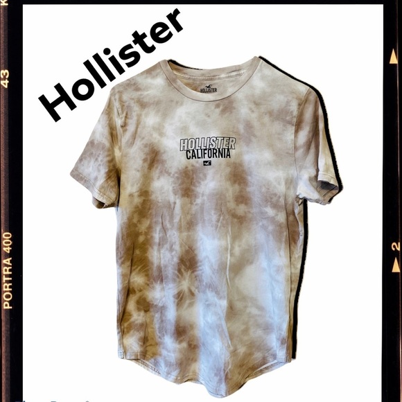 Hollister printed logo brown white tie dye short sleeves t-shirt men Medium - Picture 1 of 6